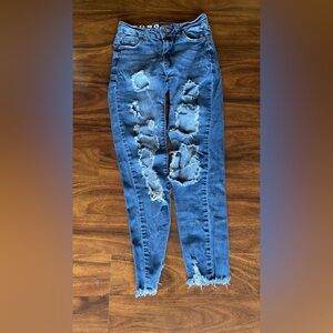 Trendy Distressed Blue Skinny Jeans